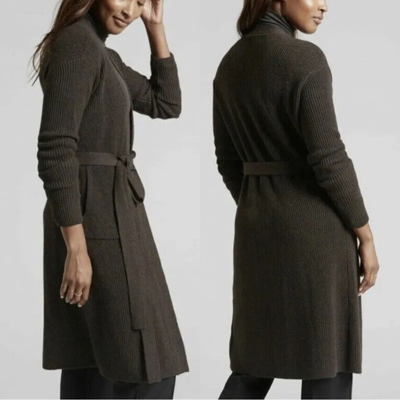 Athleta Espresso Brown Wool Blend Scenic Long Cardigan Sweater Plus Size 1X - Picture 1 of 5